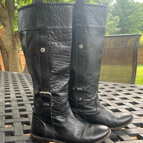 Vintage Frye Boots Pull On Low Heel Tall Shaft Black Leather Size 7.5/8 - Picture 3 of 8